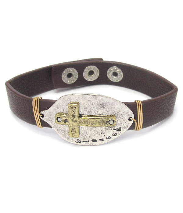 Religious inspiration spoon head leather bracelet - blessed