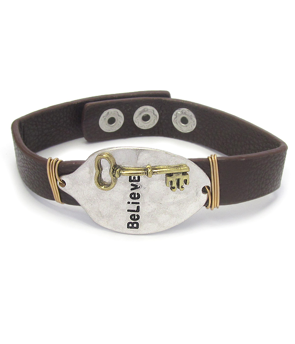 Religious inspiration spoon head leather bracelet - believe