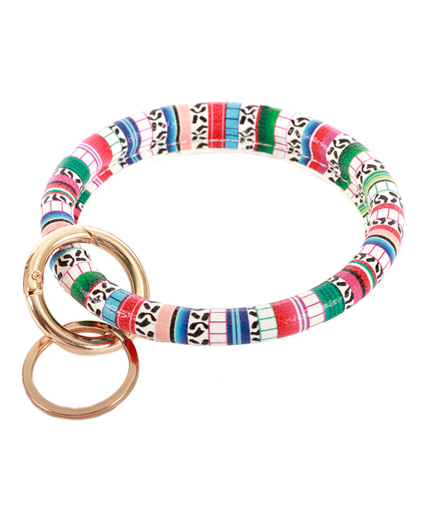 Keyring leatherette bangle bracelet with key chain - bohemian