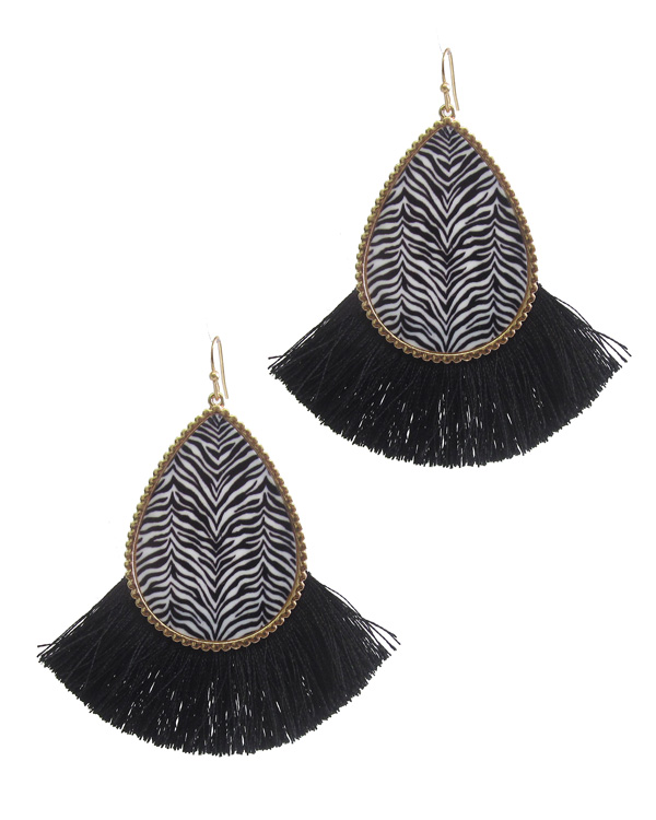 ANIMAL PRINT AND FAN TASSEL EARRING - ZEBRA