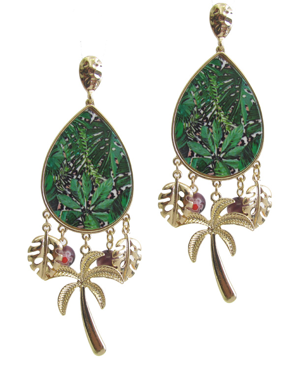 Tropical theme multi charm drop earring - palm tree