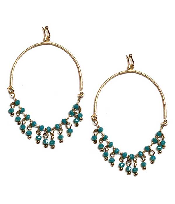 Glass seedbead dangle wire hoop earring