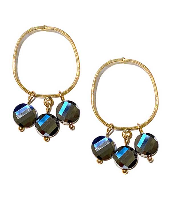 Facet stone dangle metal hoop earring