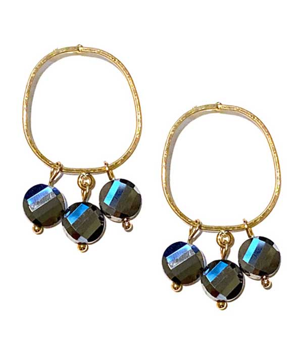 FACET STONE DANGLE METAL HOOP EARRING