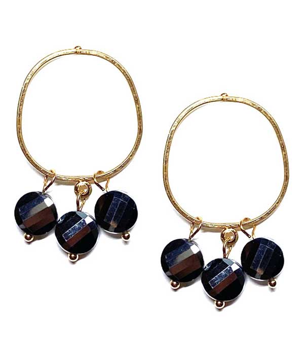 Facet stone dangle metal hoop earring