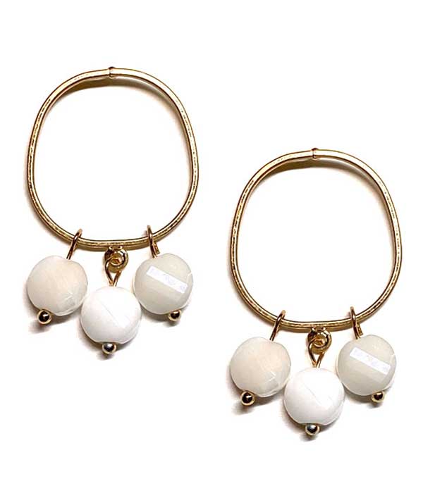 FACET STONE DANGLE METAL HOOP EARRING