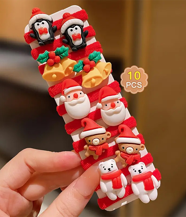 Christmas theme 10 piece pony tail hair bands