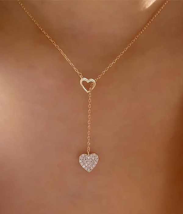 Crystal heart pendant y shape necklace