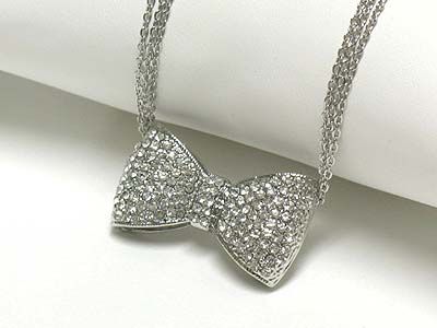 Crystal ribbon pendant multi chain necklace