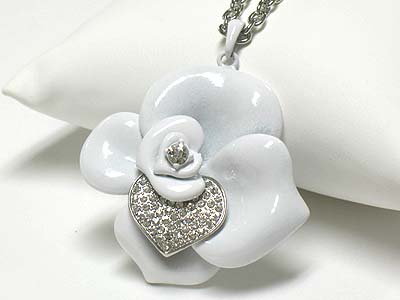 Crystal and epoxy large flower pendant necklace