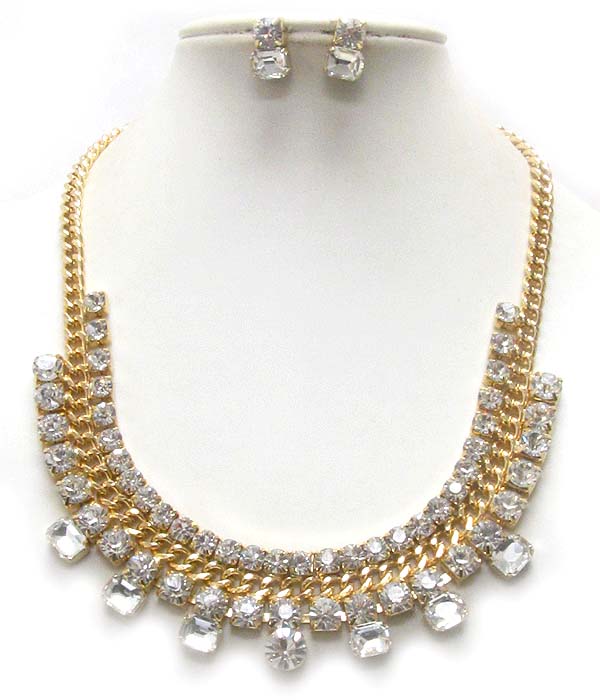 Multi crystal deco chain necklace earring set
