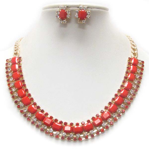 Acrylic stone and crystal  deco necklace earring set