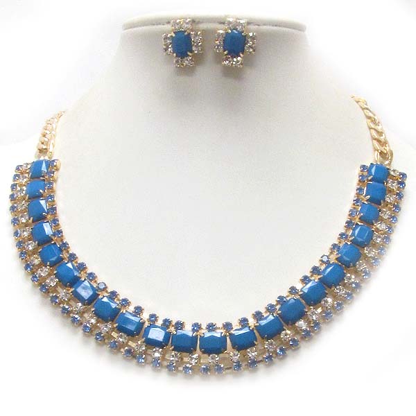 Acrylic stone and crystal  deco necklace earring set