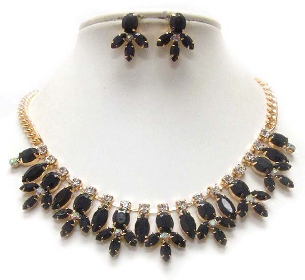 MULTI CRYSTAL AND ACRYLIC STONE DECO PARTY NECKLACE EARRING SET