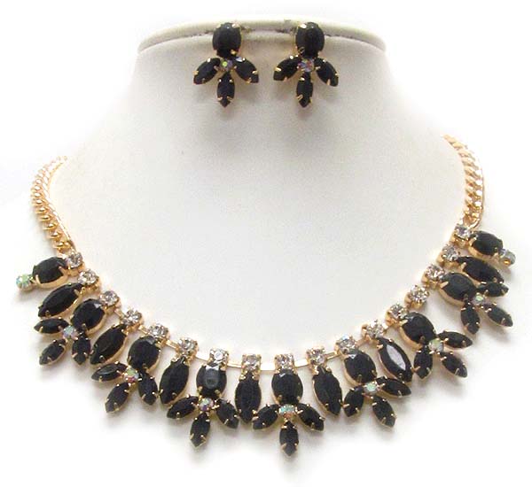 Multi crystal and acrylic stone deco party necklace earring set