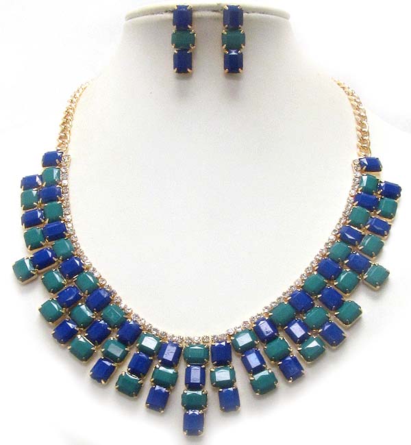 MULTI CRYSTAL AND ACRYLIC STONE DECO PARTY NECKLACE EARRING SET