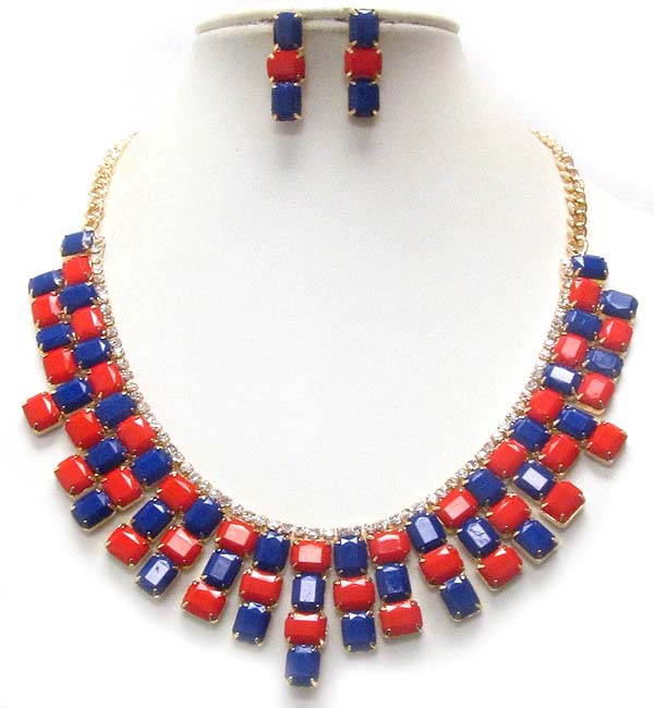 Multi crystal and acrylic stone deco party necklace earring set