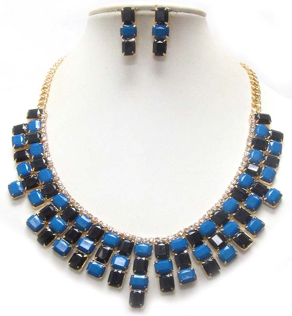 MULTI CRYSTAL AND ACRYLIC STONE DECO PARTY NECKLACE EARRING SET