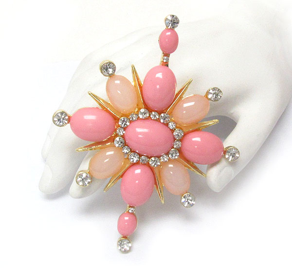 Multi puffy oval and crystal deco brooch