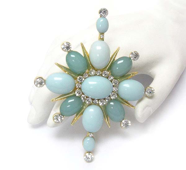 Multi puffy oval and crystal deco brooch