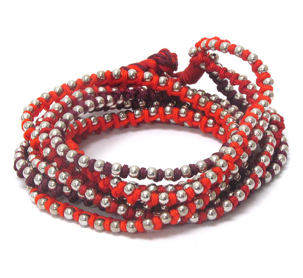 Multi metal stud deco triple braided cord wrap bracelet