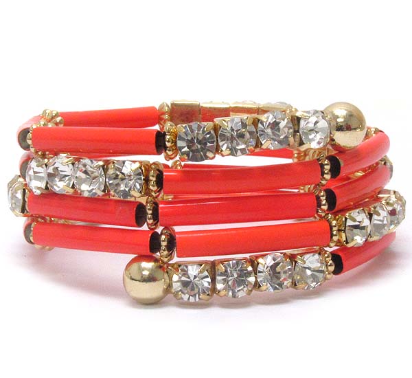Crystal and acrylic tube bar link stretch wrap bracelet