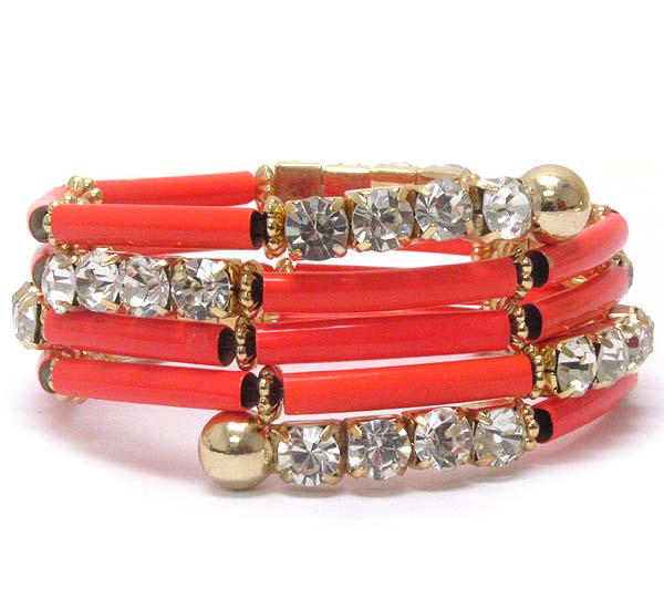 CRYSTAL AND ACRYLIC TUBE BAR LINK STRETCH WRAP BRACELET