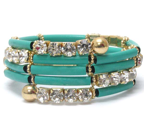 Crystal and acrylic tube bar link stretch wrap bracelet