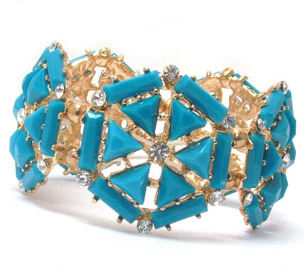 Multi triangular and baguette stone deco hexagon stretch bracelet