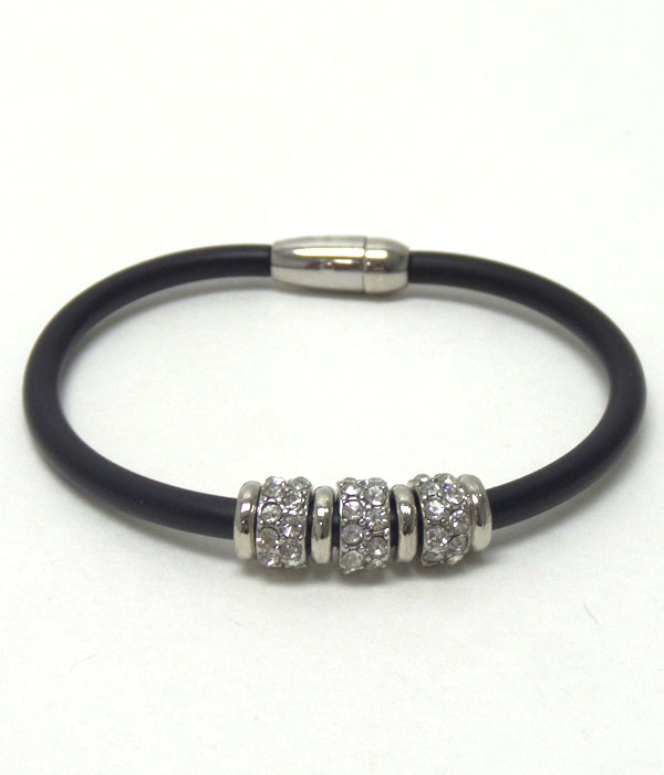Crystal and metal rings magnetic clasp cord bracelet