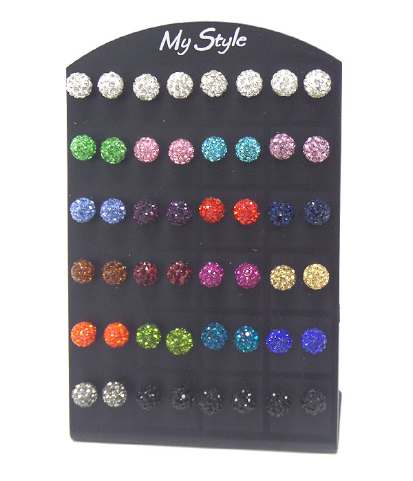 Multi crystal ball earring set of 24 pair - 2 dozen mens jewelry