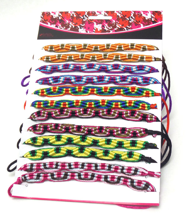 Woven multi color friendhip bracelets 12 pc dozen mens jewelry