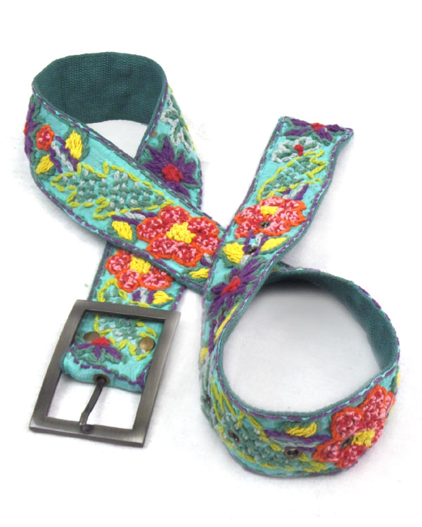 Hand embroidered flower belt
