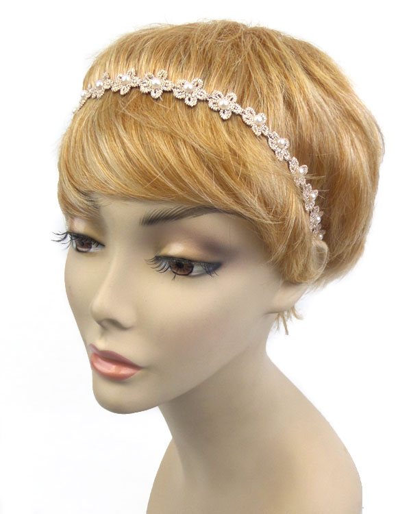 Pearl center flower lace headband