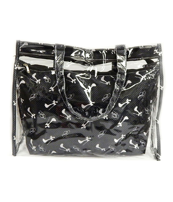 Summer hat and shoe print bag and transparent tote bag set of 2