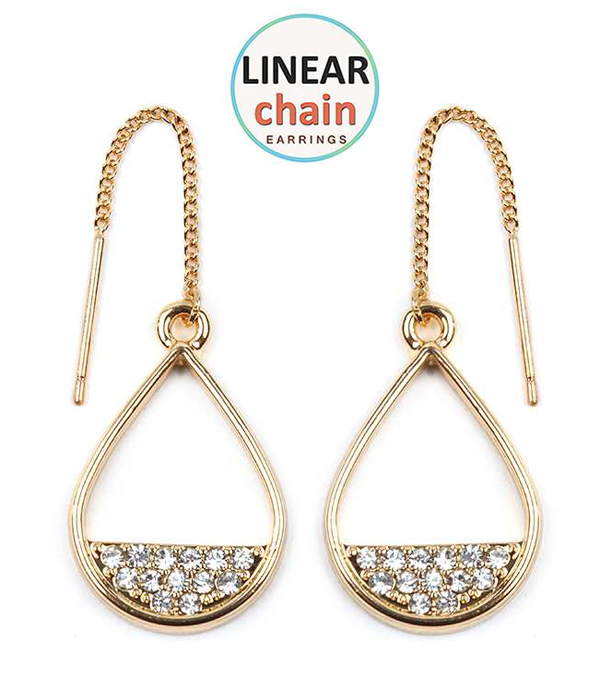 Crystal bottom teardrop linear chain earring