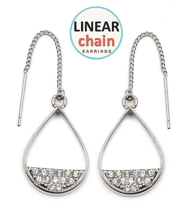 Crystal bottom teardrop linear chain earring