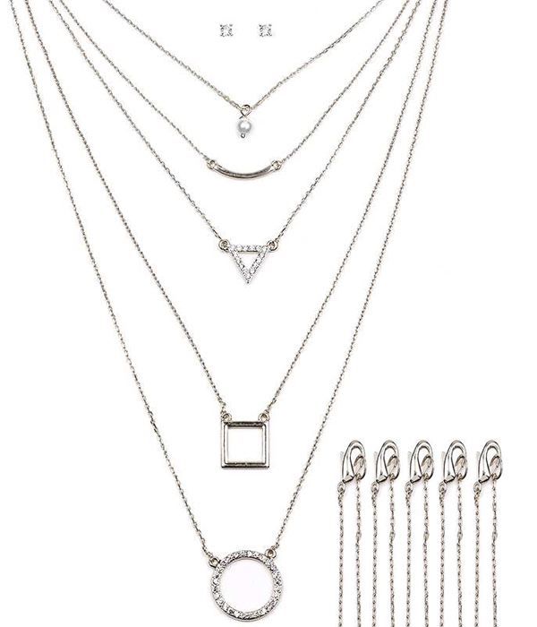 Multi crysatl geometric shape pendant 5 necklace set
