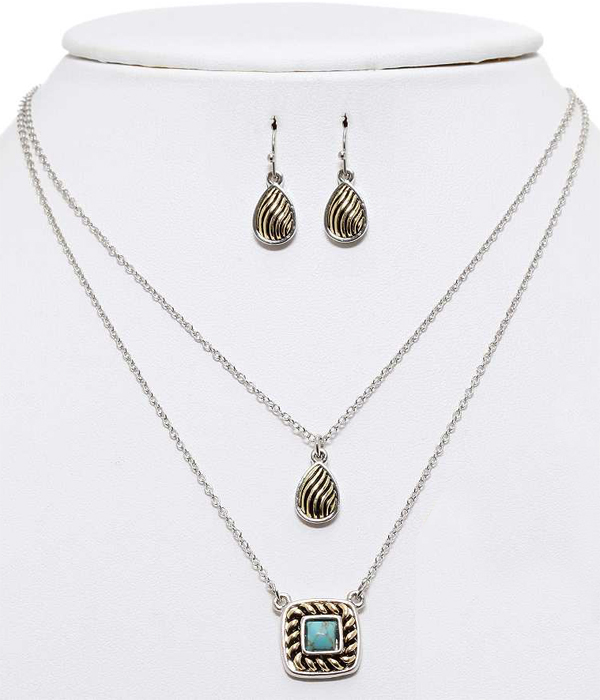 Designer pattern metal casting pendant double layer necklace set