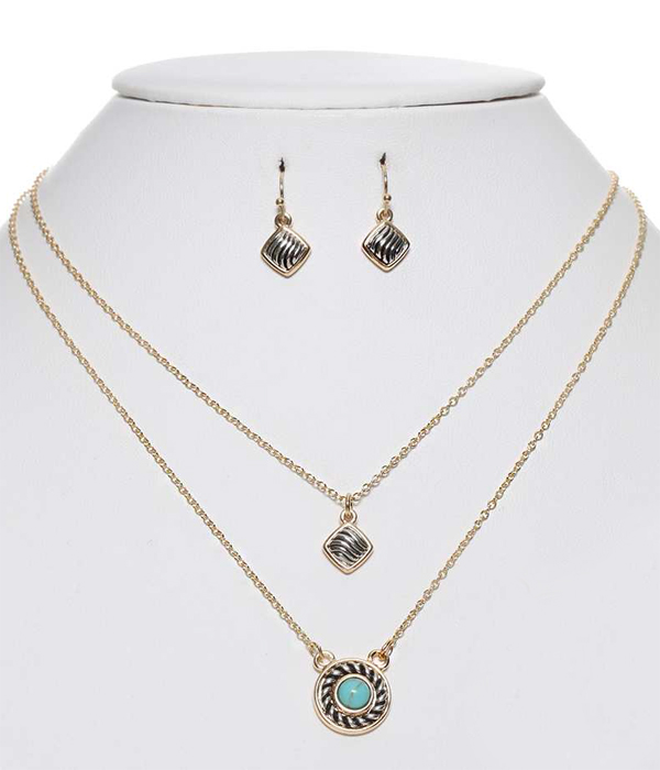 DESIGNER PATTERN METAL CASTING PENDANT DOUBLE LAYER NECKLACE SET