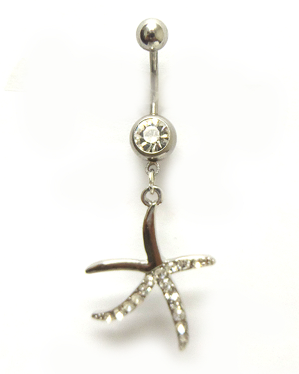 Surgical steel steel star with crystals belly ring  navel ring