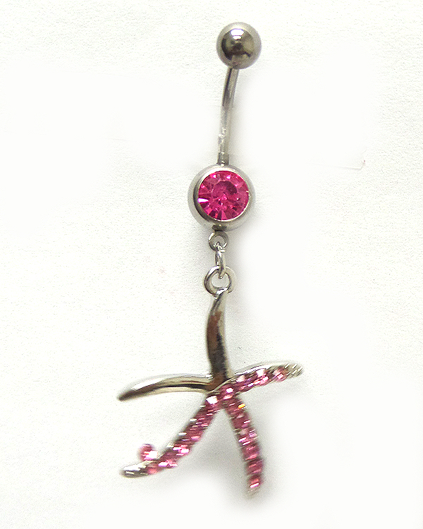 Surgical steel steel star with crystals belly ring  navel ring