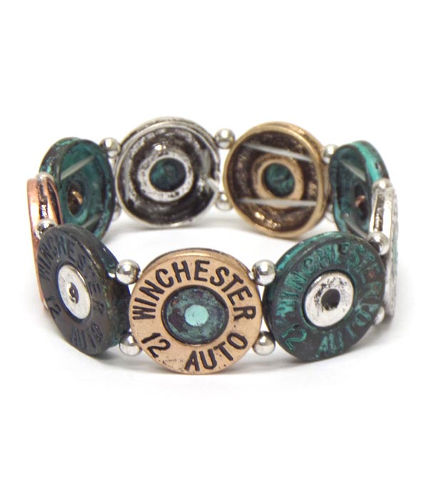 Multi metal bullet disks linked bracelet