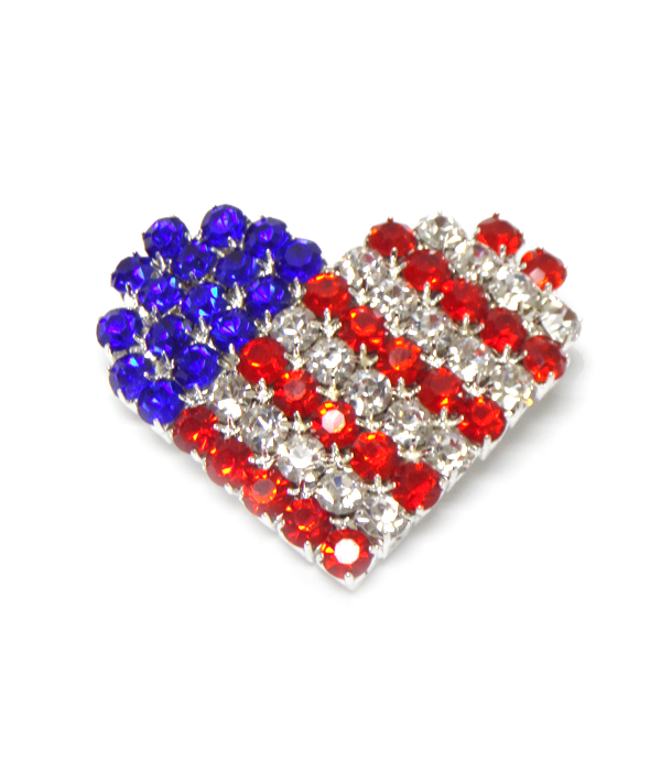 Heart shape crystals american flag pin