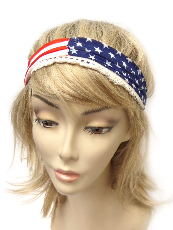 American flag  lace border headband