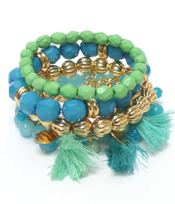 Set of 5 multi beads metal chain charm bracelets