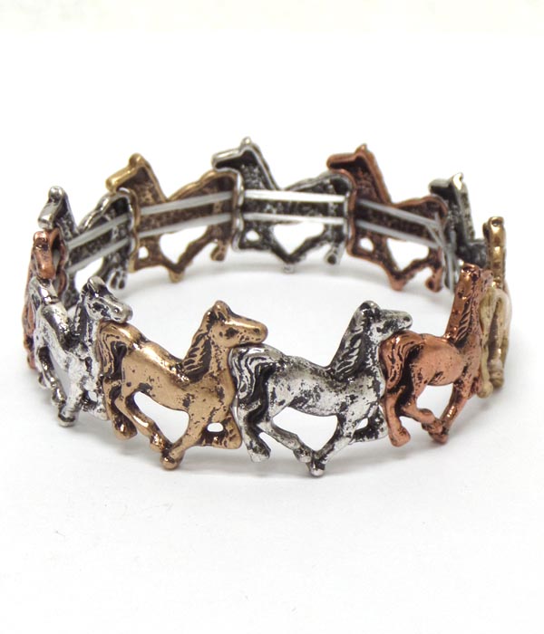 Multi metal linked horses bracelet