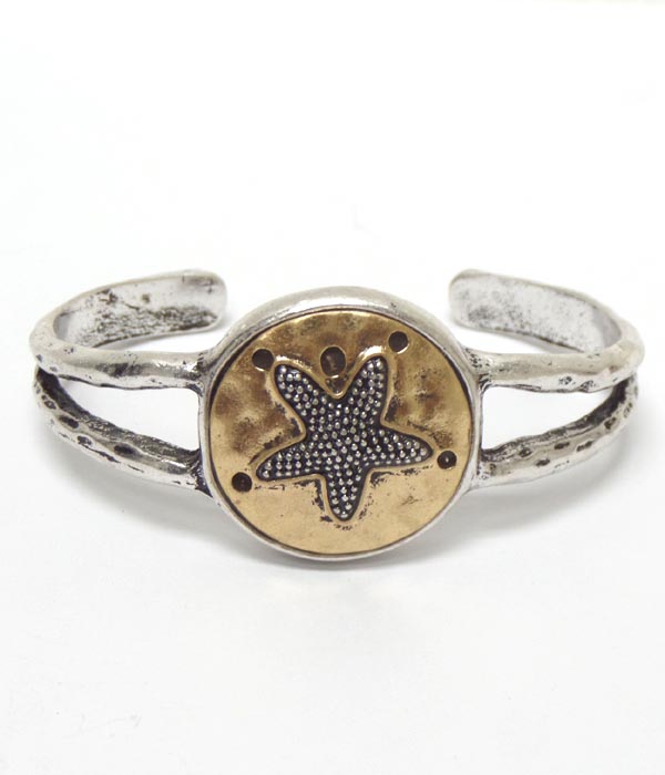 Rustic metal sea starfish cuff bracelet