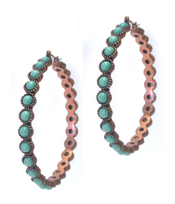 Navajo style turquoise hoop earring -western