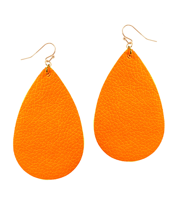 FAUX LEATHER TEARDROP NEON EARRING